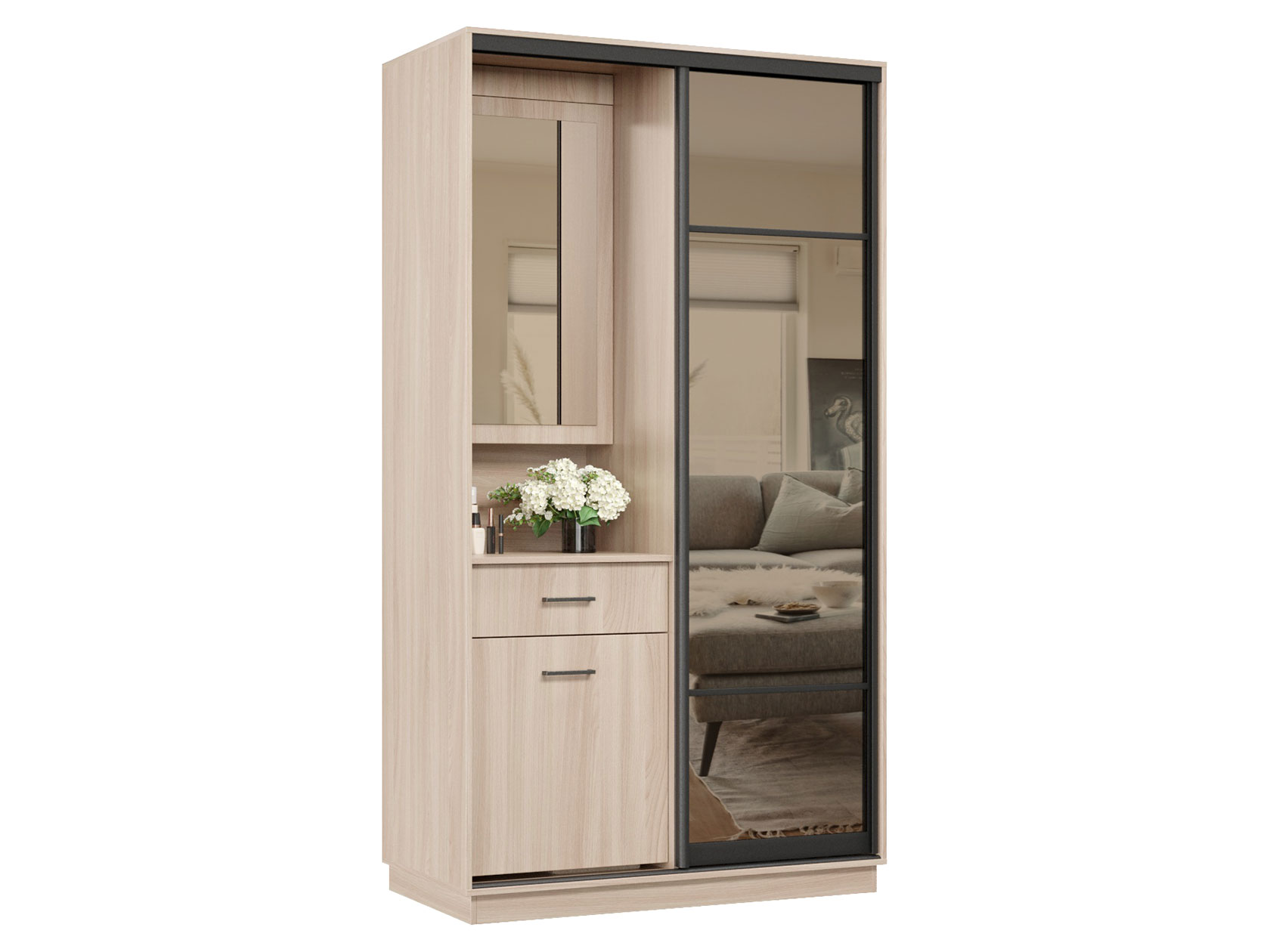 Прихожая Прихожая-купе 33/34/35/36 Маршал (фасад 11 зеркало бронза ЗБ), профиль чёрный муар 07 Маршал 11 Комби фото 1