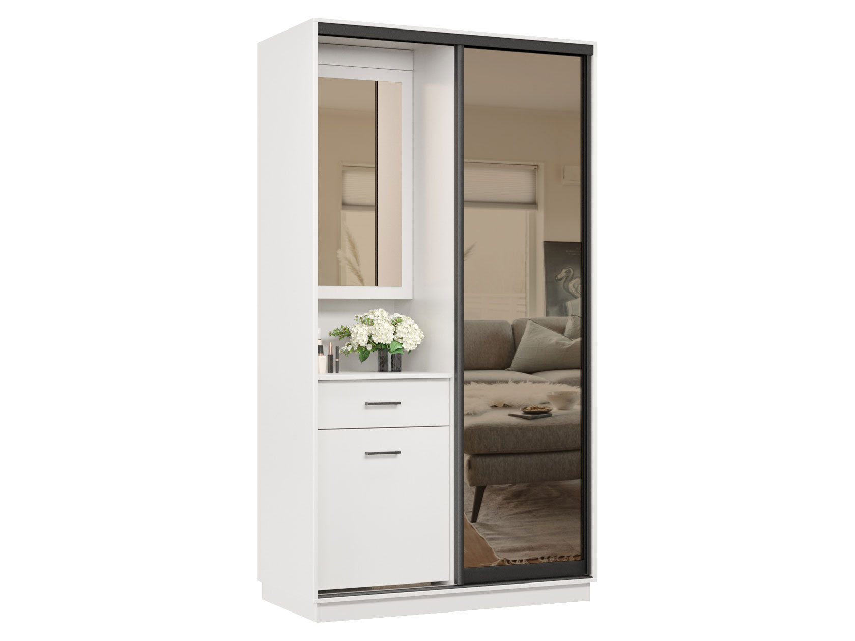 Прихожая Прихожая-купе Маршал 33/34/35/36 (фасад 01 зеркало бронза ЗБ), профиль чёрный муар 07 Маршал 01 Комби фото 1