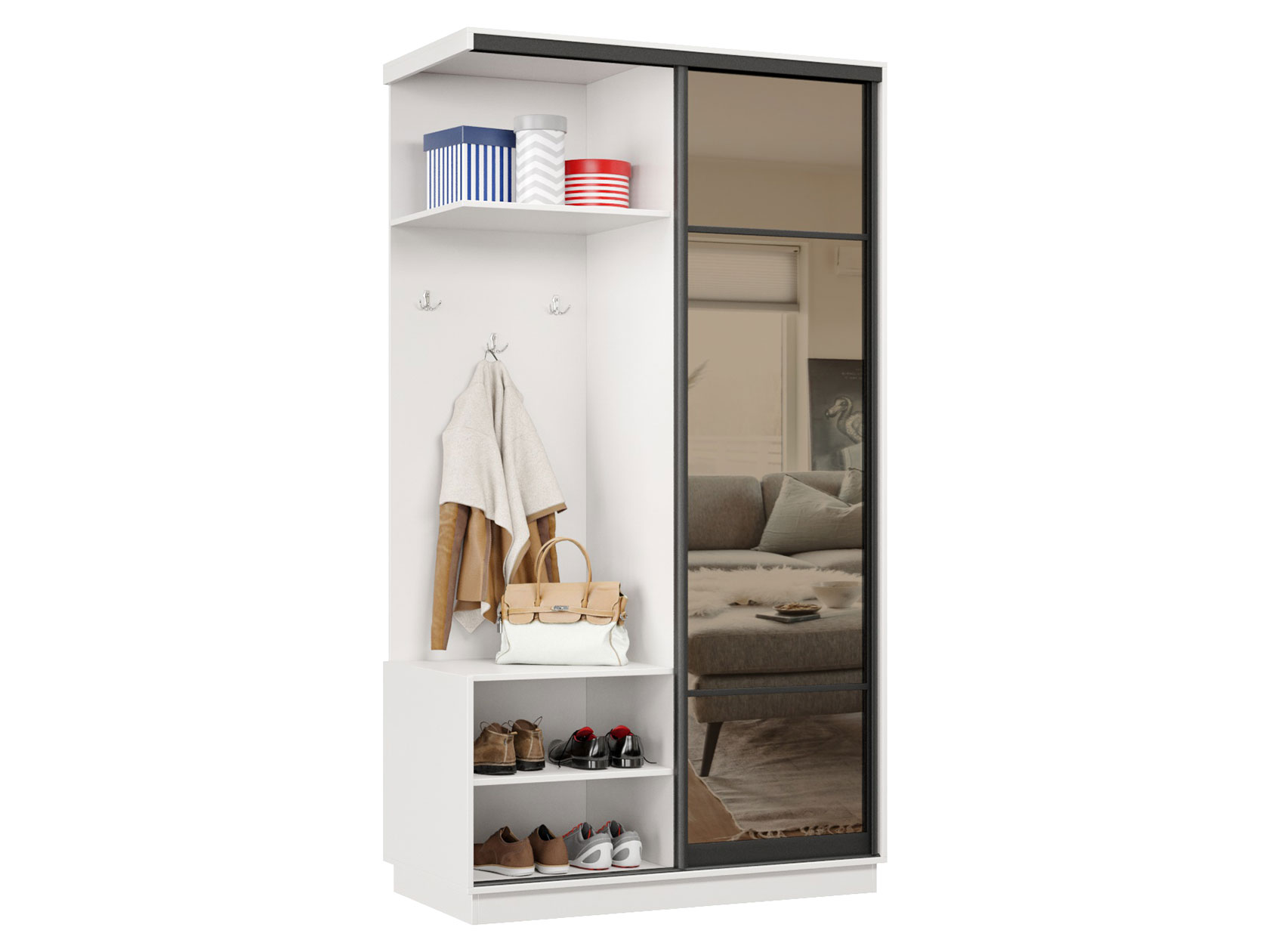 Прихожая Прихожая-купе Маршал 01/02/03/04 (фасад 11 зеркало бронза ЗБ), профиль чёрный муар 07 Маршал 11 Стандарт фото 1