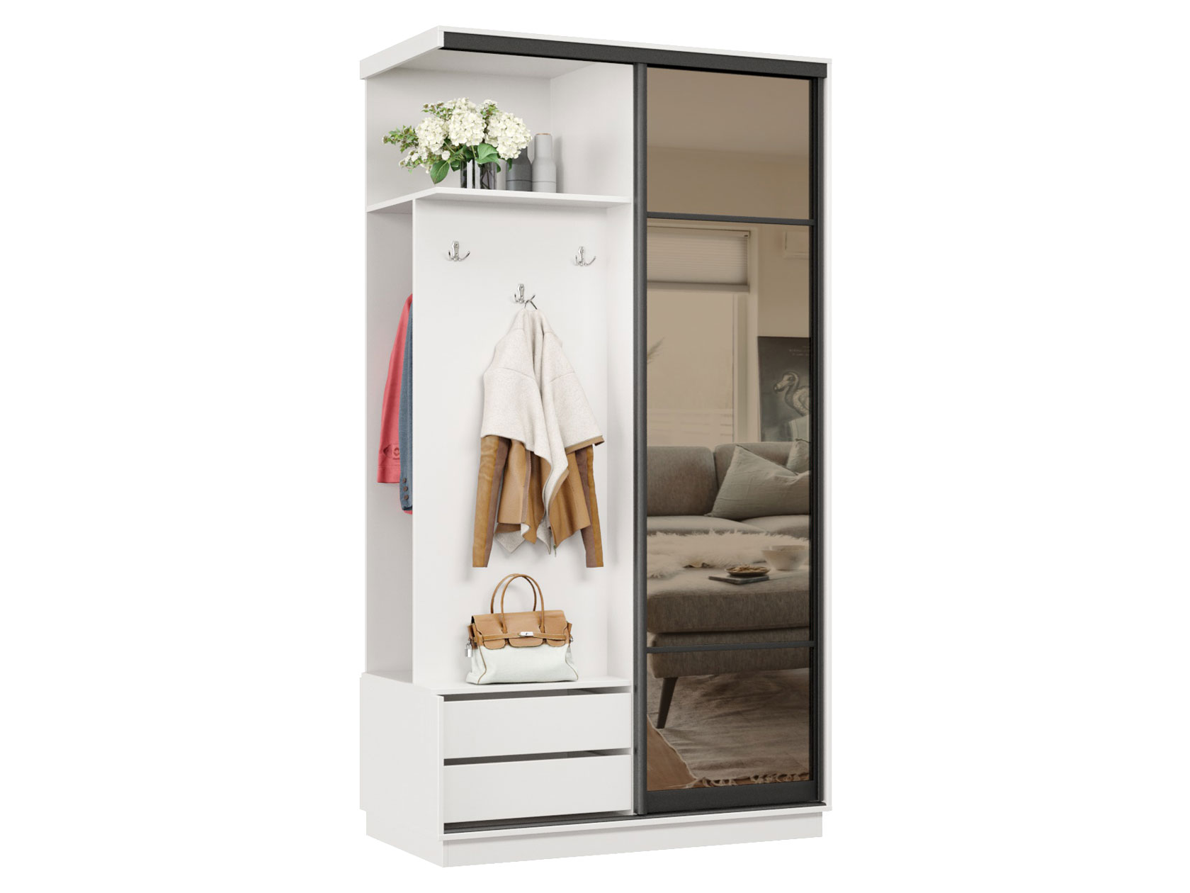 Прихожая Прихожая-купе Маршал 37/38/39/40 (фасад 11 зеркало бронза ЗБ), профиль чёрный муар 07 Маршал 11 с ящиками фото 1