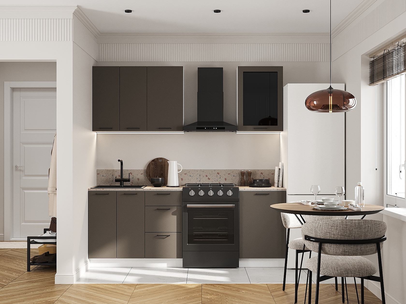 Кухонный гарнитур Аурелио Кухонный гарнитур прямой со стеклом 150 см Аурелио 150 см фото 1