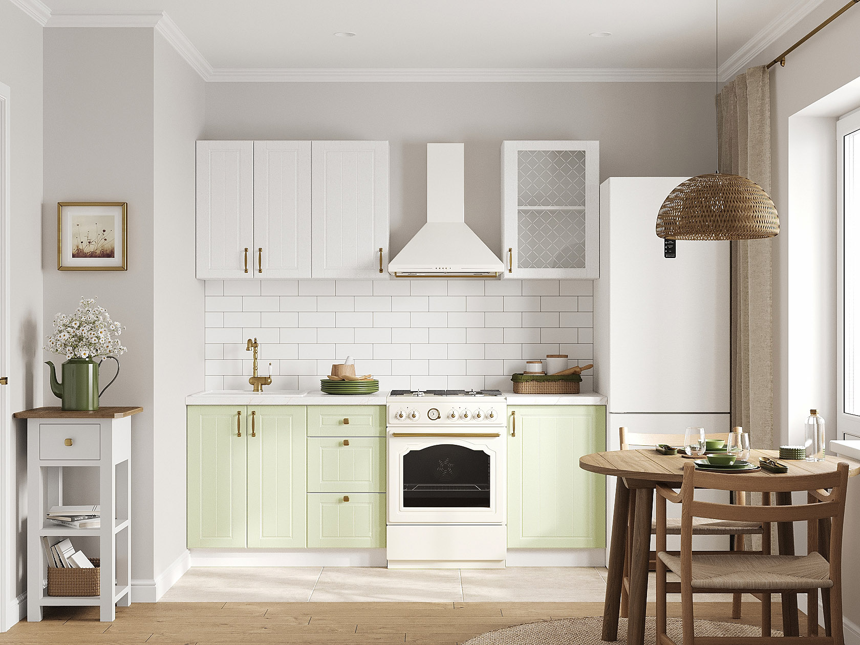 Кухонный гарнитур Прованс Кухонный гарнитур прямой со стеклом 150 см Прованс 150 см фото 1