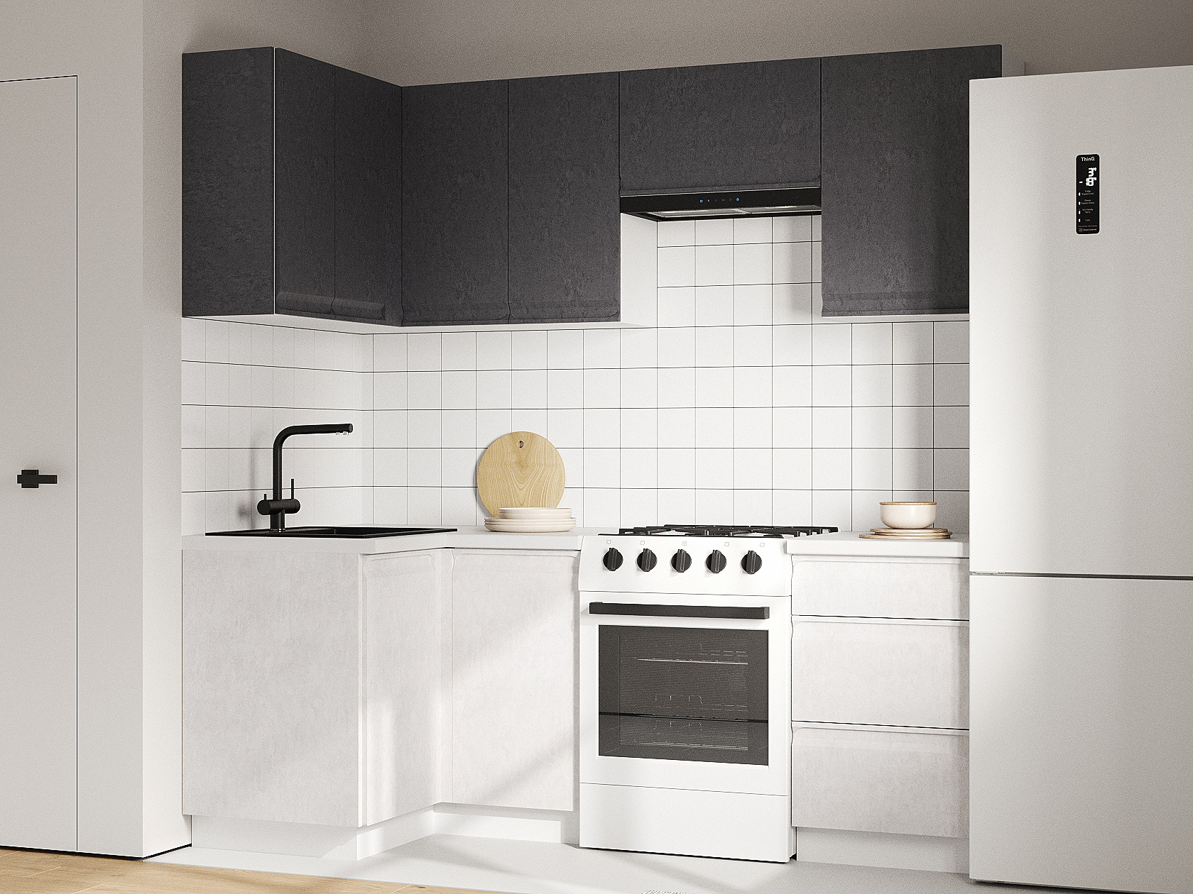 Кухонный гарнитур Вельвет Кухонный гарнитур угловой с антресольным шкафом 210х100 см Вельвет 210х100 см фото 1