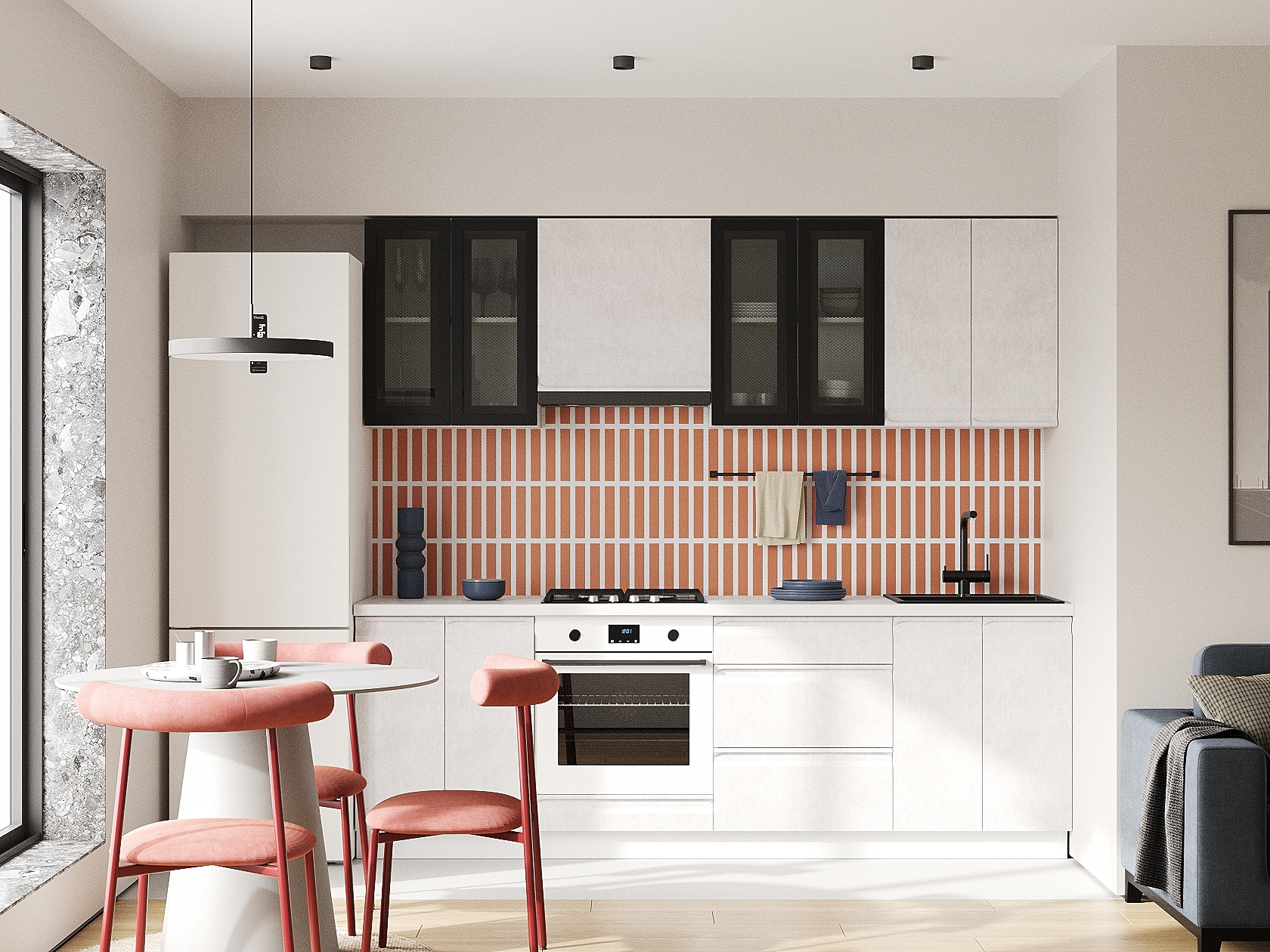 Кухонный гарнитур Вельвет Кухонный гарнитур прямой со шкафом под вытяжку 240 см Вельвет 240 см фото 1