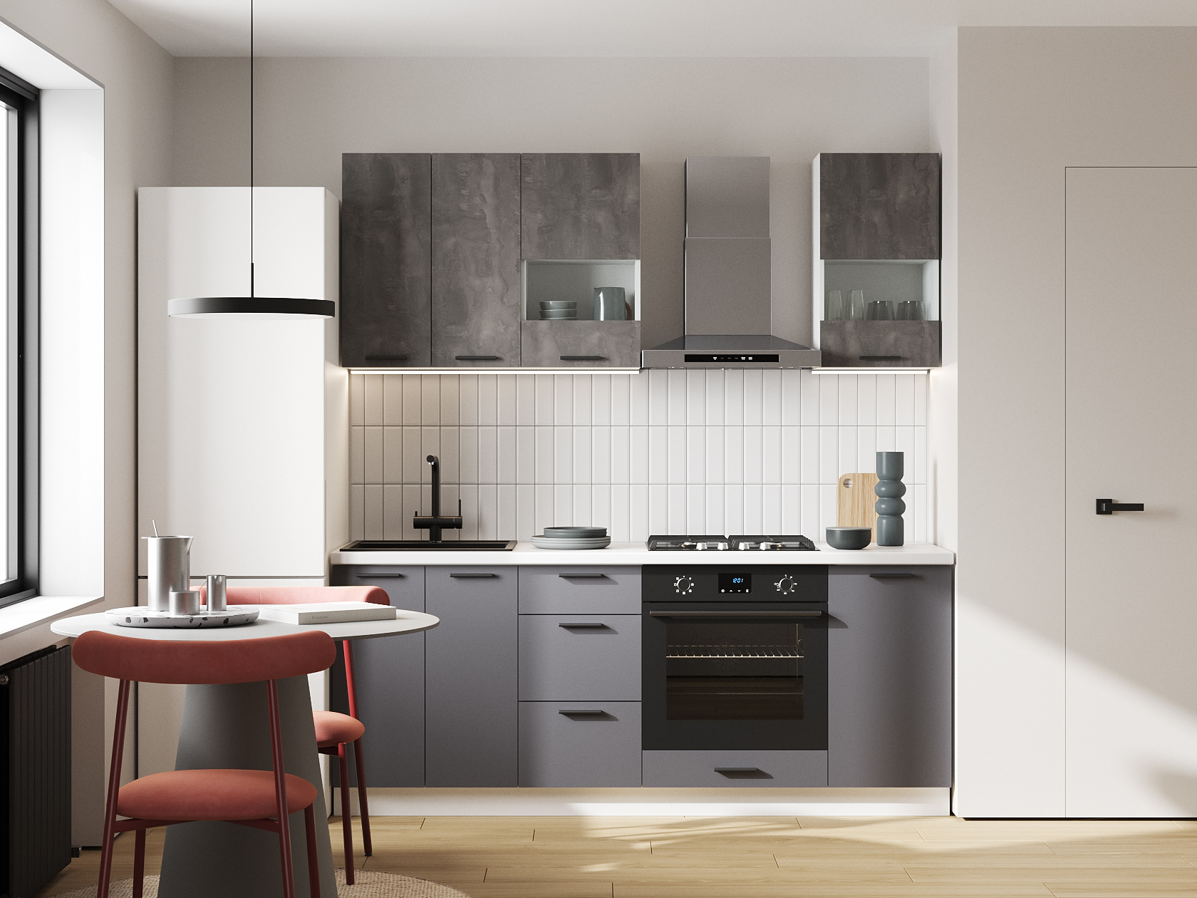 Кухонный гарнитур Модус Кухонный гарнитур прямой со стеклом 200 см Модус 200 см фото 1