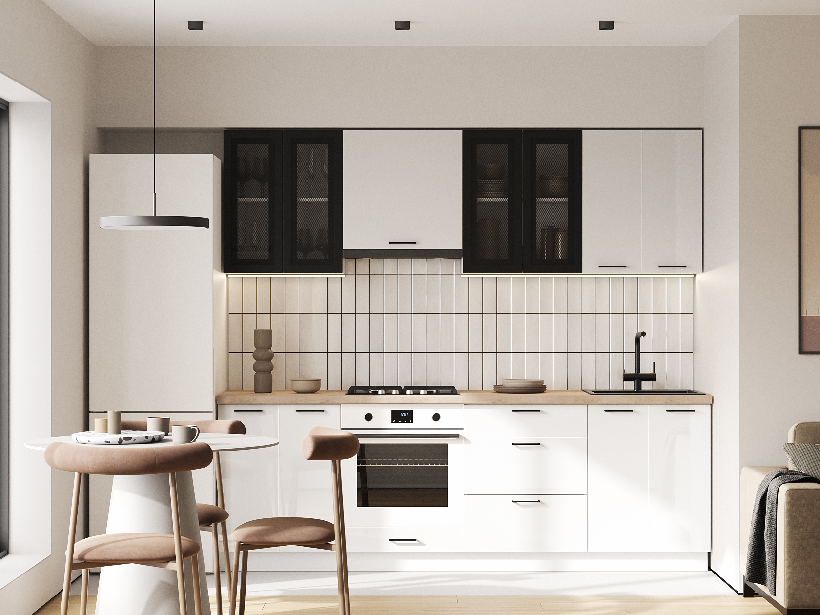 Кухонный гарнитур Стрэйт Кухонный гарнитур прямой со стеклом 240 см Стрэйт 240 см с витринами фото 1