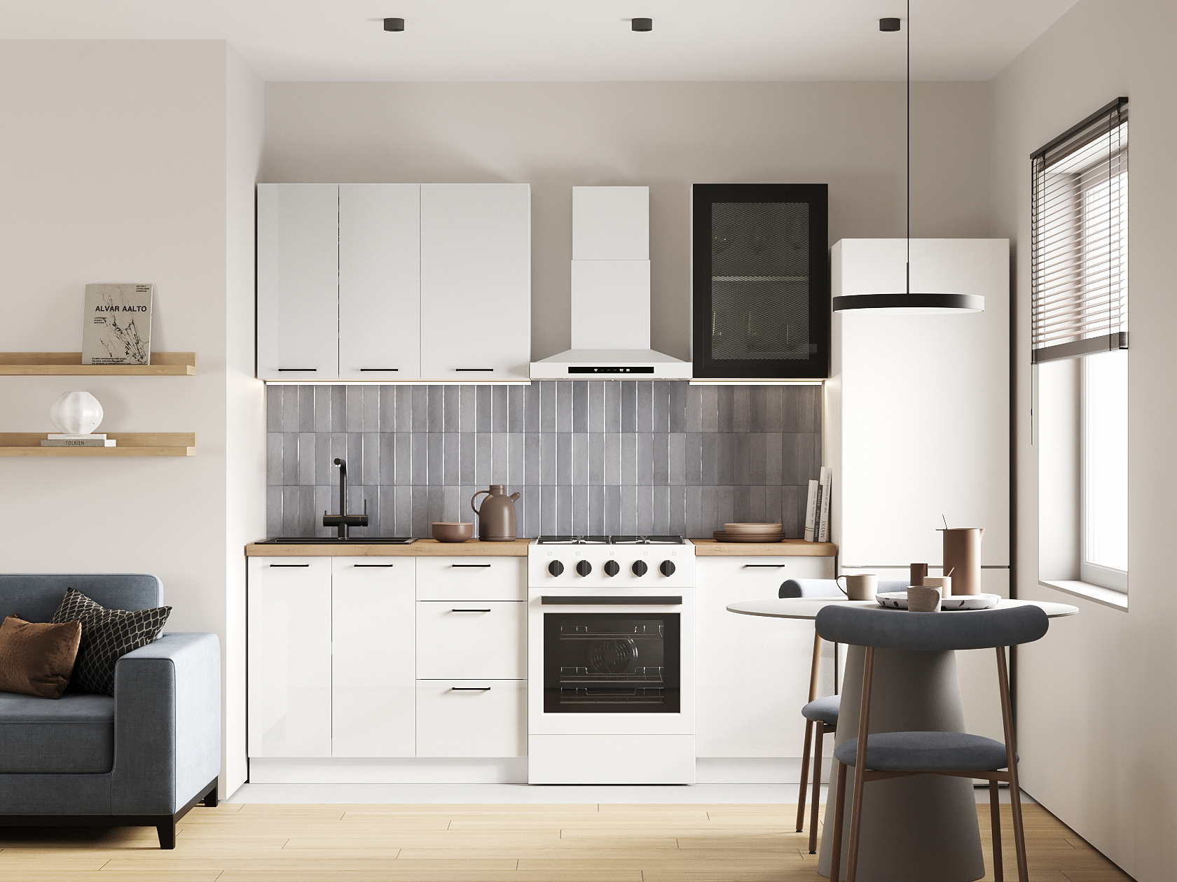 Кухонный гарнитур Стрэйт Кухонный гарнитур прямой со стеклом 150 см Стрэйт 150 см с витриной фото 1