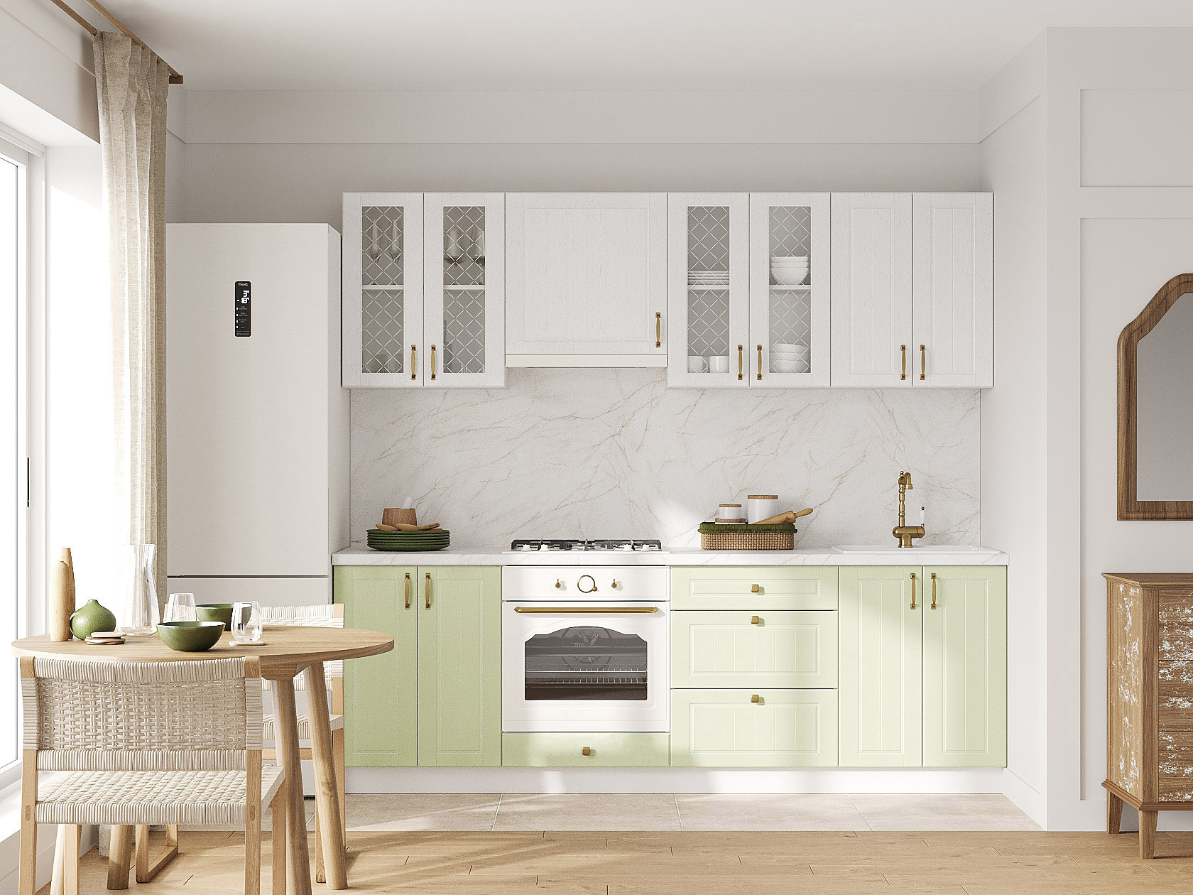 Кухонный гарнитур Прованс Кухонный гарнитур прямой со стеклом 240 см Прованс 240 см фото 1