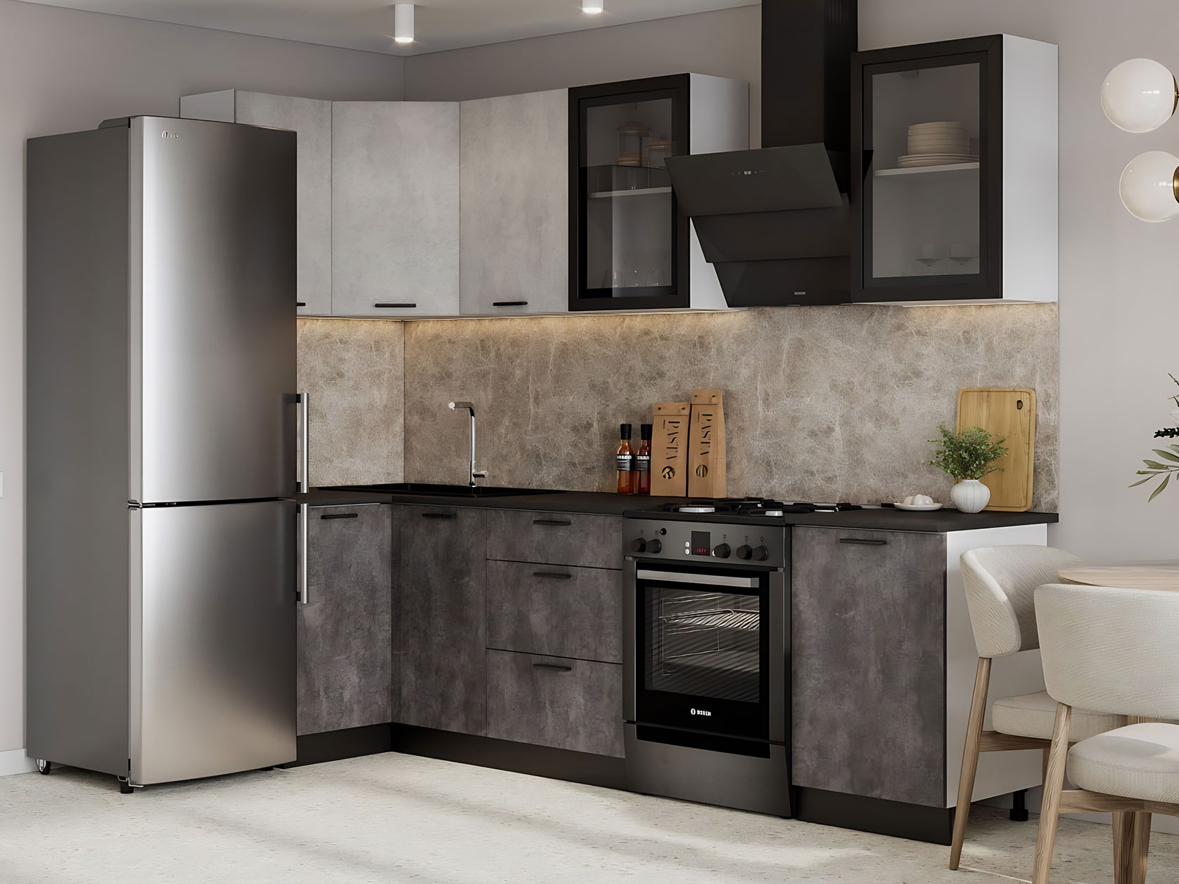 Кухонный гарнитур Модус Кухонный гарнитур угловой со стеклом 210 х 100 см Модус 210х100 см со стеклом фото 1