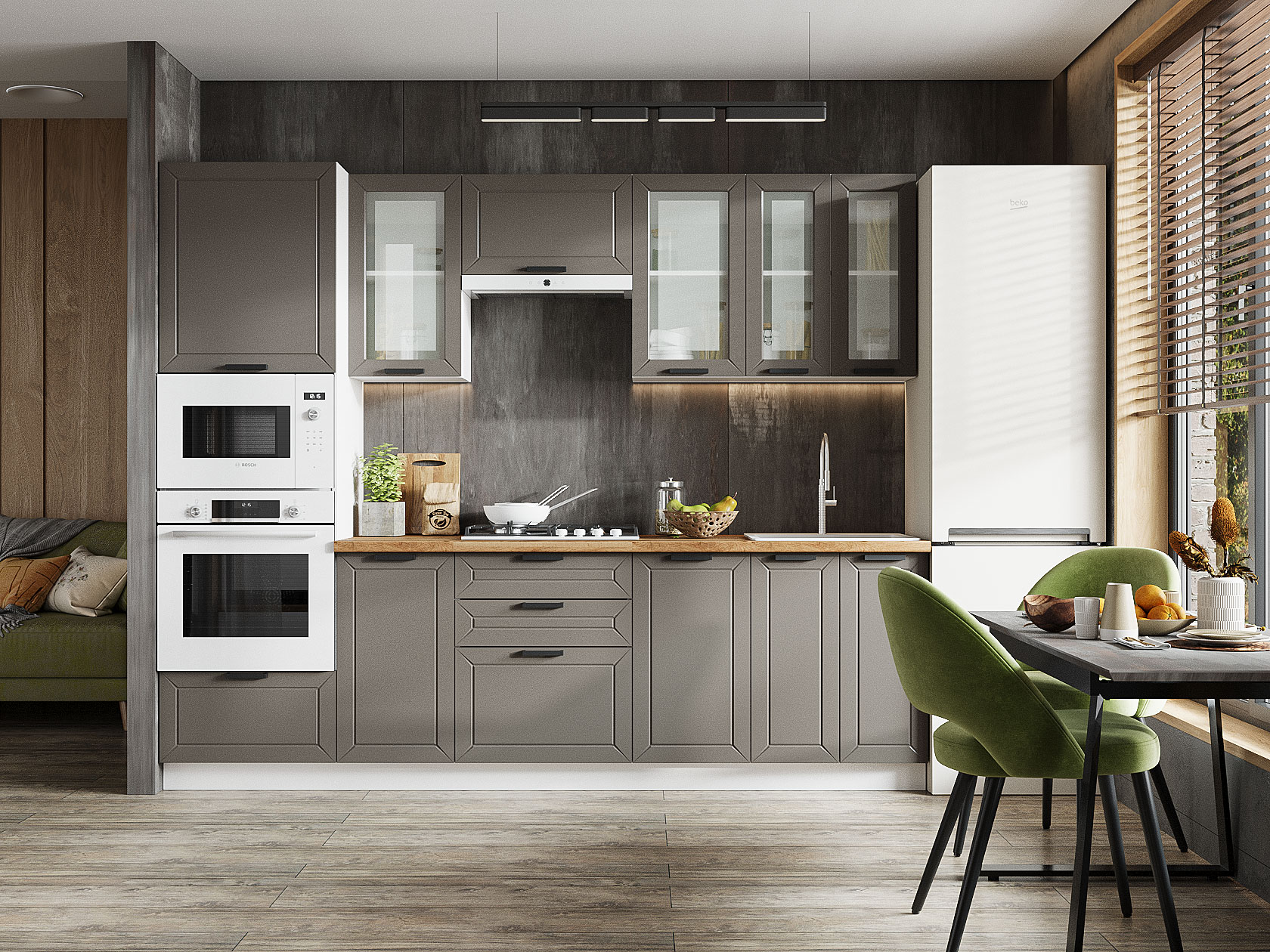 Кухонный гарнитур Оптима Кухонный гарнитур прямой со стеклом 260 см Оптима 260 см фото 2