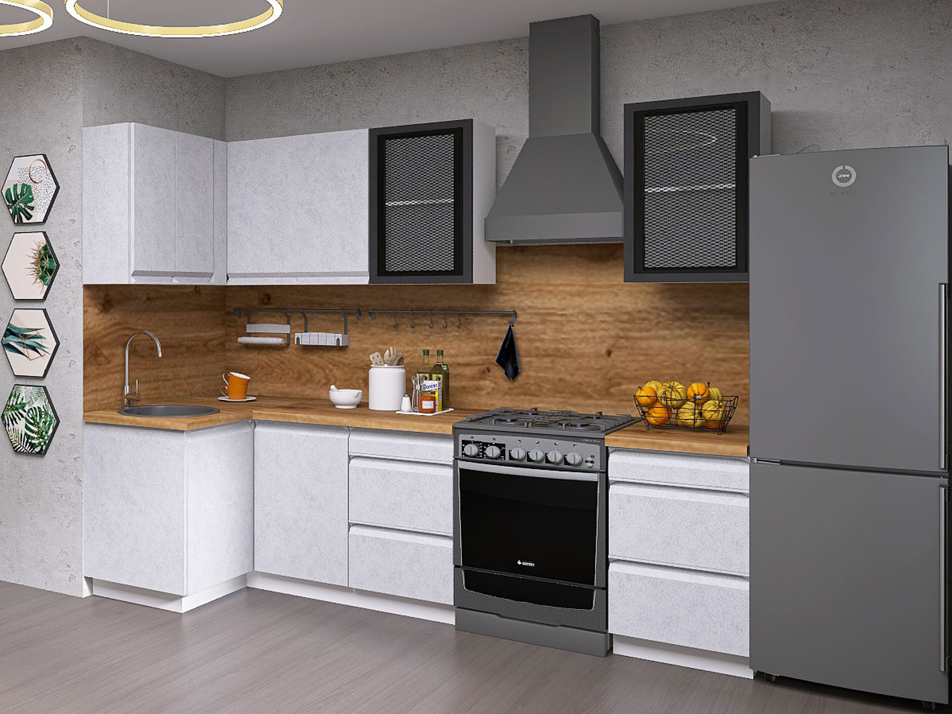 Кухонный гарнитур Вельвет Кухонный гарнитур угловой со стеклом 210 х 100 см Вельвет 210х100 см фото 1