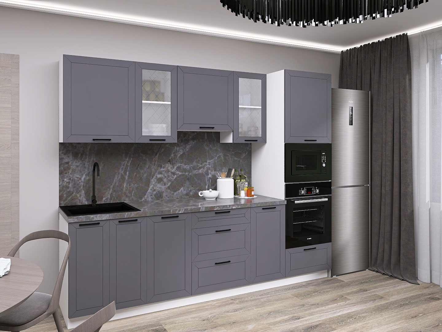 Кухонный гарнитур Вектор Кухонный гарнитур прямой со стеклом 260 см Вектор 260 см фото 1