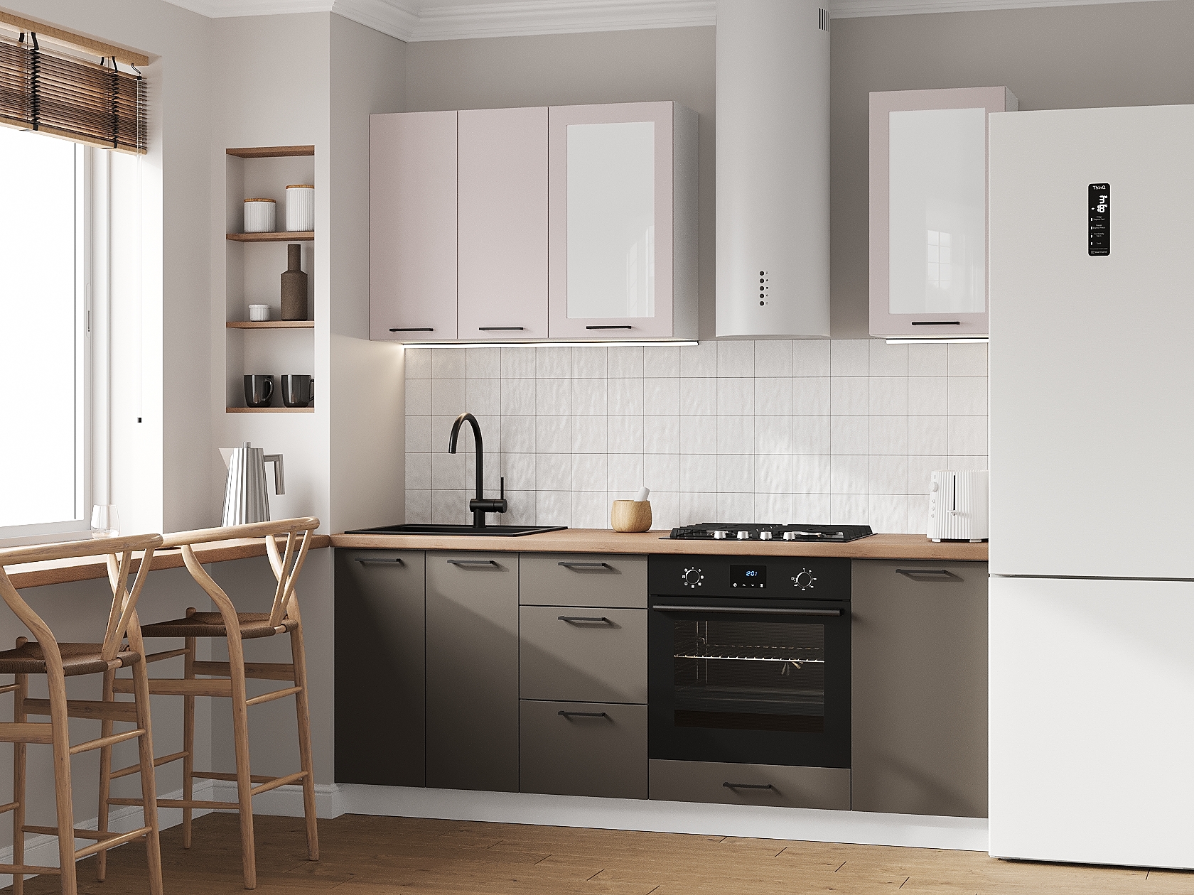 Кухонный гарнитур Аурелио Кухонный гарнитур прямой со стеклом 200 см Аурелио 200 см фото 1