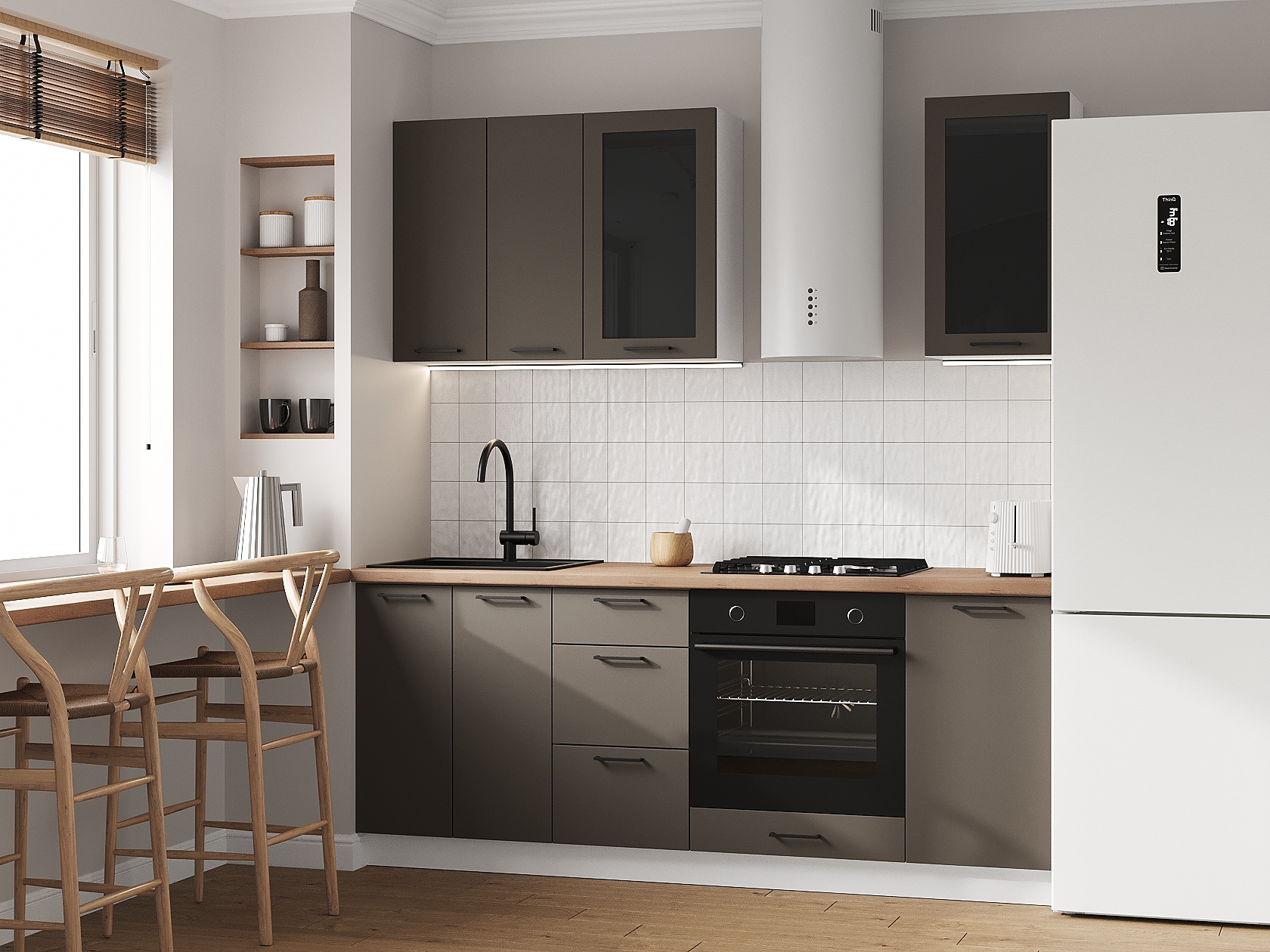 Кухонный гарнитур Аурелио Кухонный гарнитур прямой со стеклом 200 см Аурелио 200 см фото 1