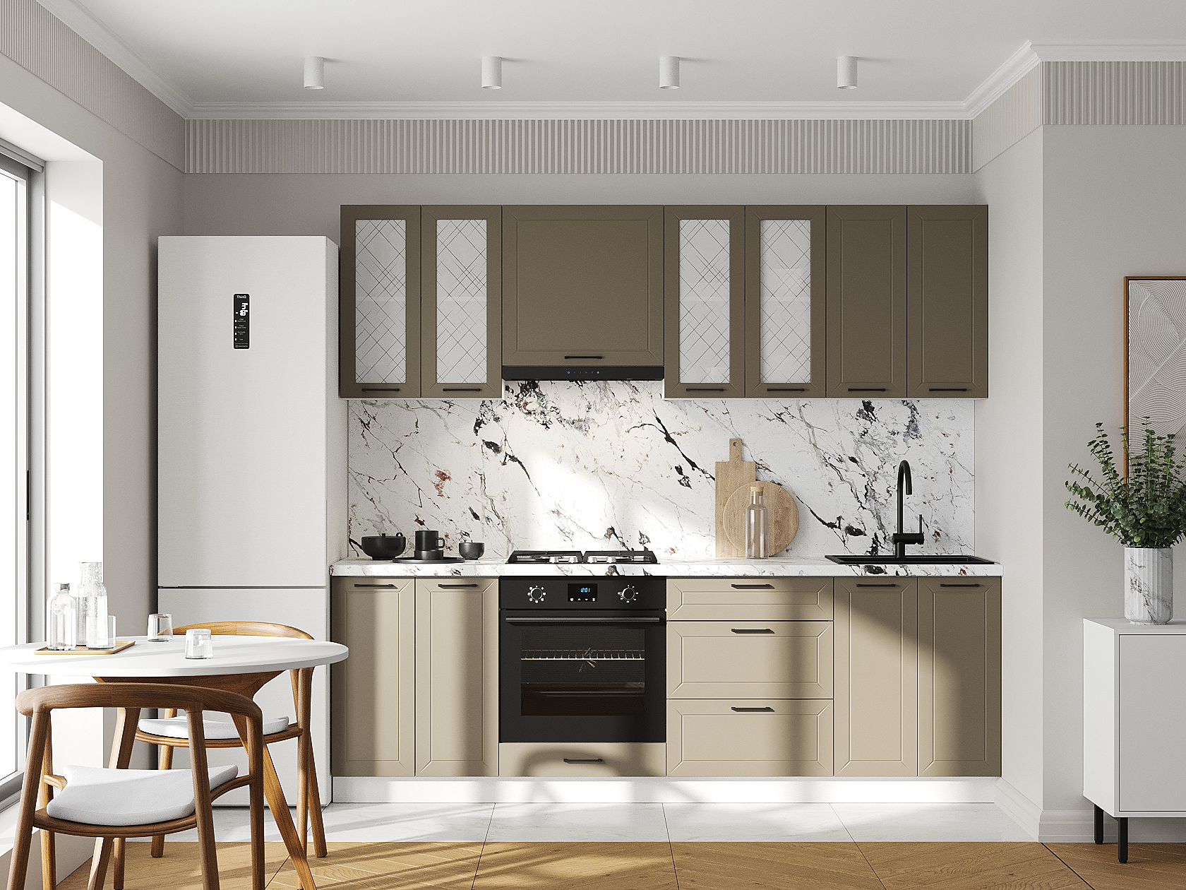 Кухонный гарнитур Вектор Кухонный гарнитур прямой со стеклом 240 см Вектор 240 см со стеклом фото 1