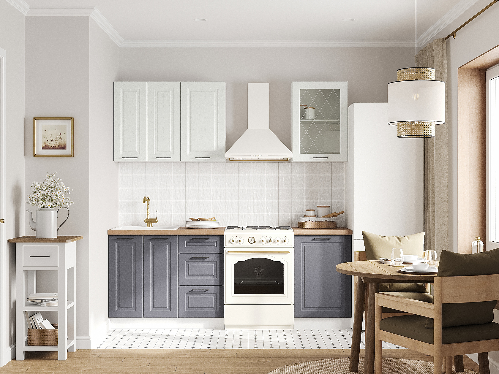 Кухонный гарнитур Грейвуд Кухонный гарнитур прямой 150 см со стеклом Грейвуд 150 см фото 1