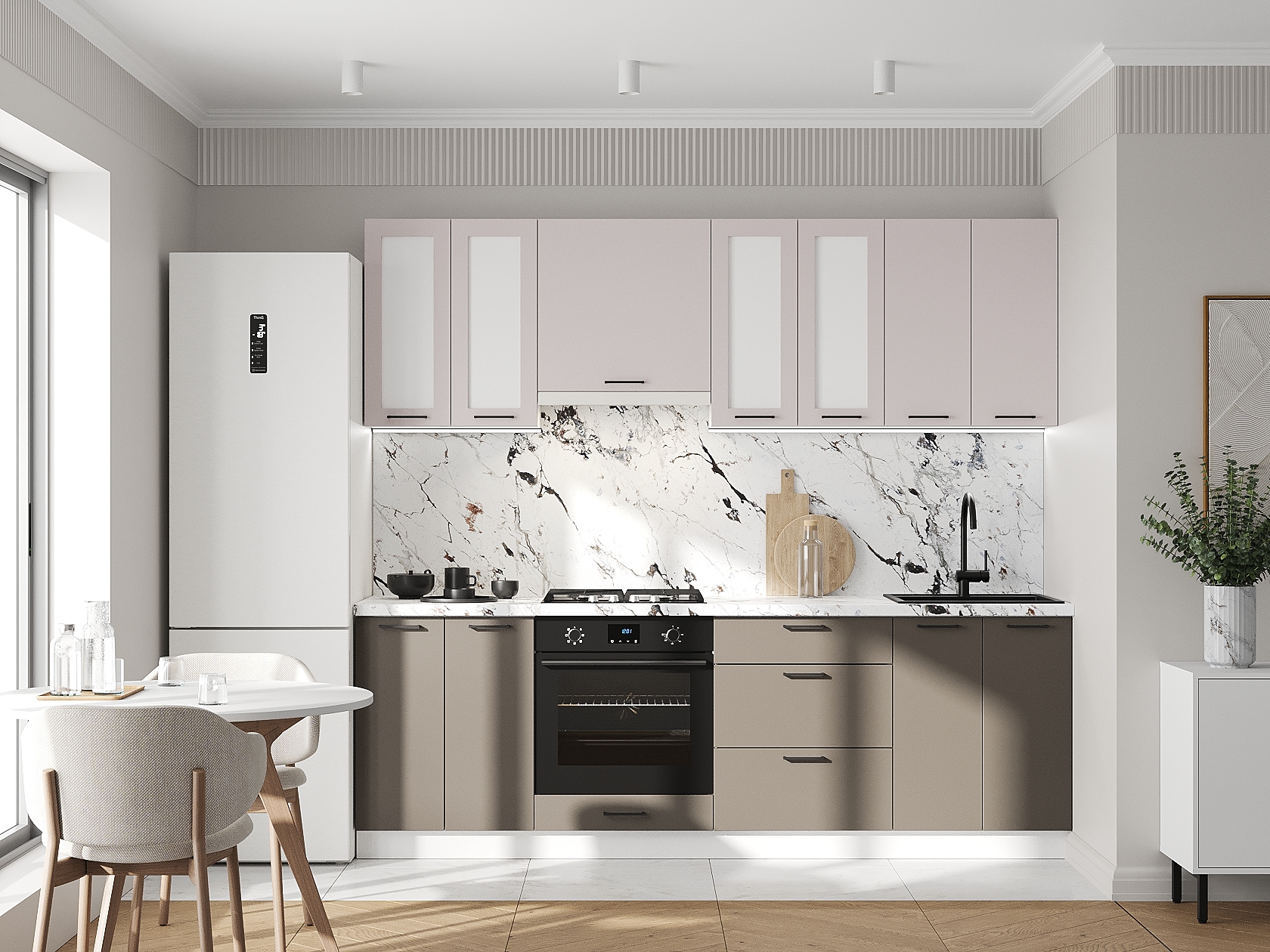 Кухонный гарнитур Аурелио Кухонный гарнитур прямой со стеклом 240 см Аурелио 240 см фото 1