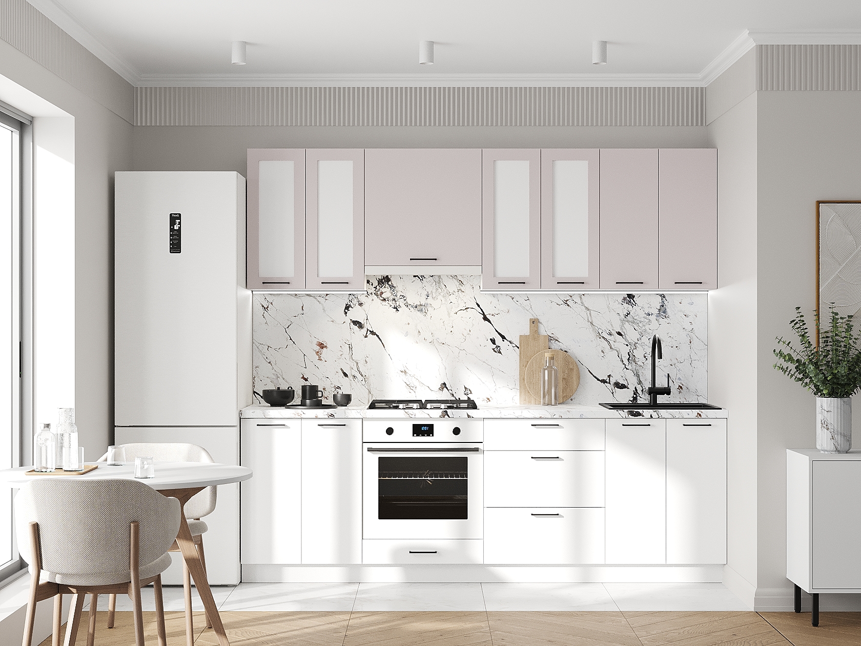 Кухонный гарнитур Аурелио Кухонный гарнитур прямой со стеклом 240 см Аурелио 240 см фото 1