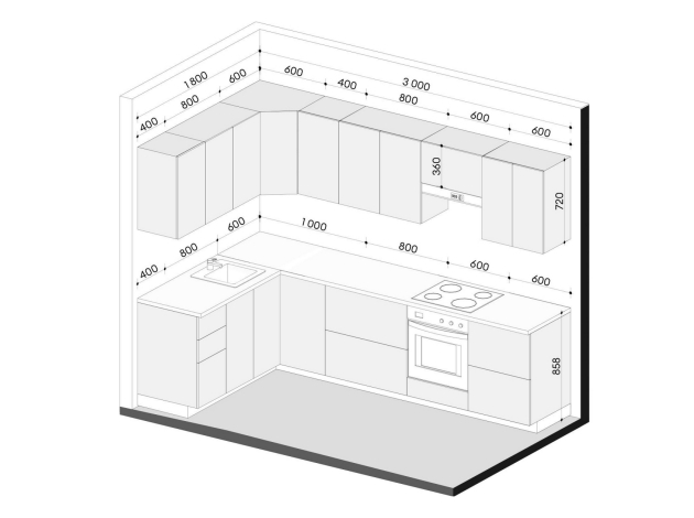 Кухонный гарнитур Вектор 300х180 см