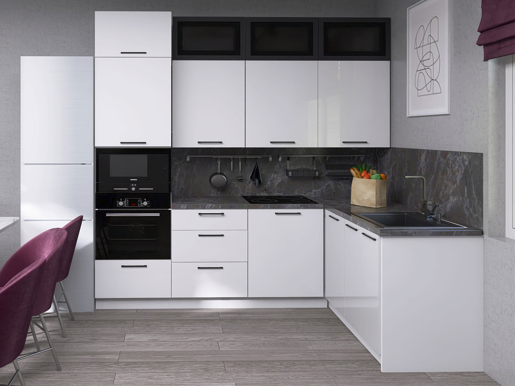 Кухонный гарнитур Кухонный гарнитур Модерн угловой 240 х 160 см со стеклом Модерн 240х160 см фото 1