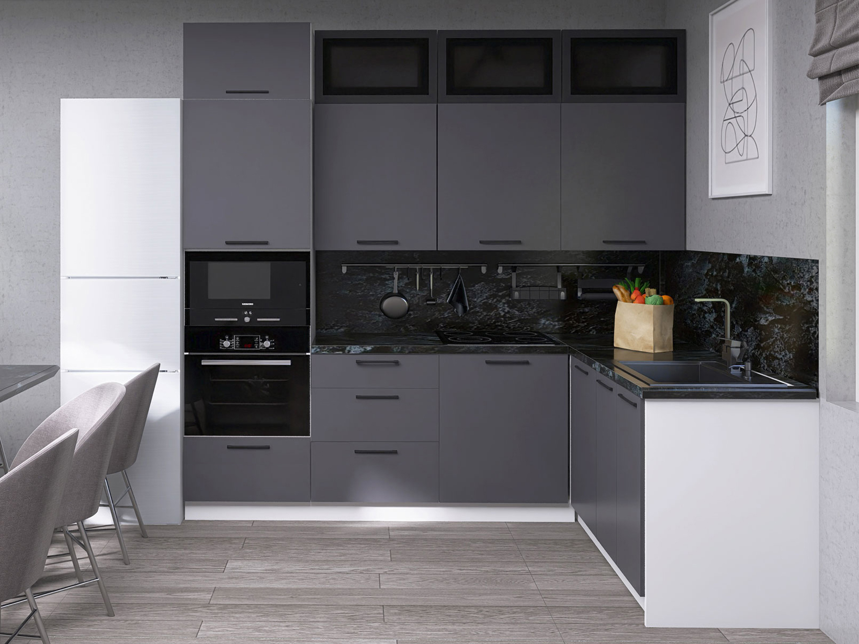 Кухонный гарнитур Кухонный гарнитур Модерн угловой 240 х 160 см со стеклом Модерн 240х160 см фото 2