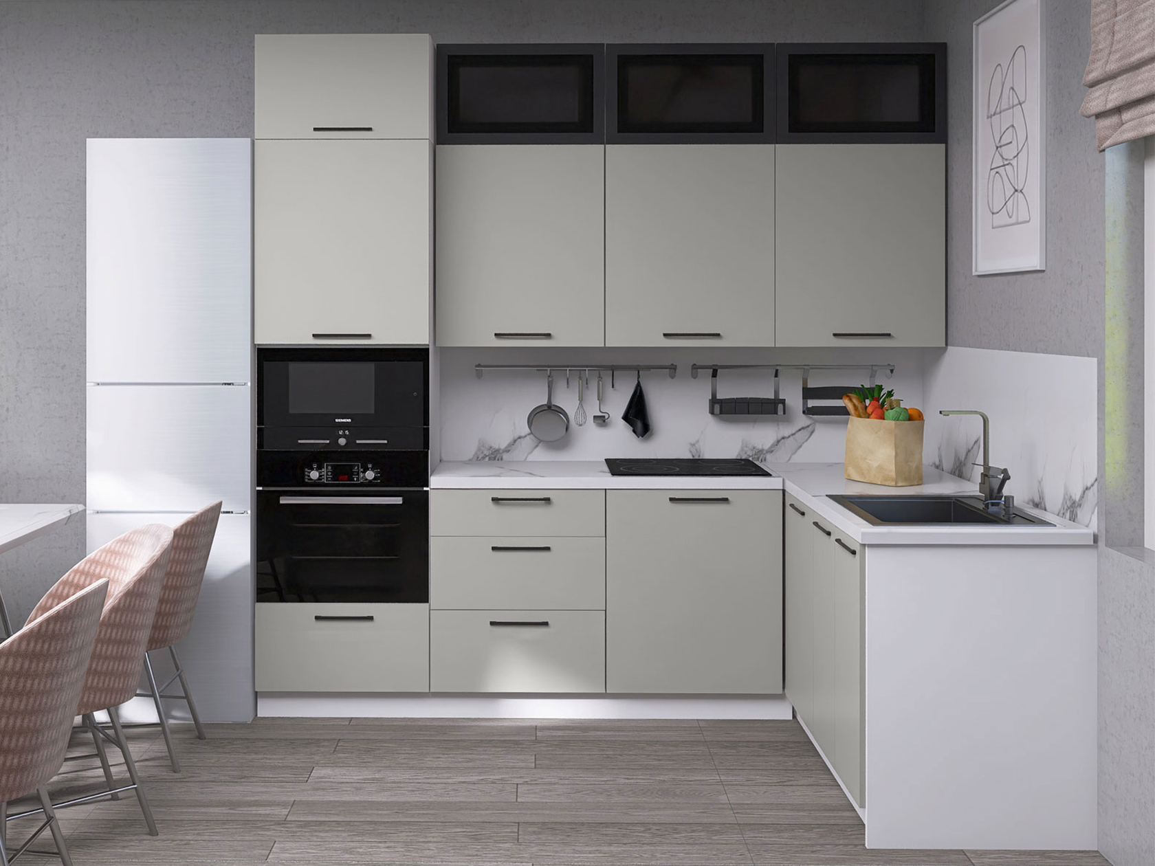 Кухонный гарнитур Кухонный гарнитур Модерн угловой 240 х 160 см со стеклом Модерн 240х160 см фото 1