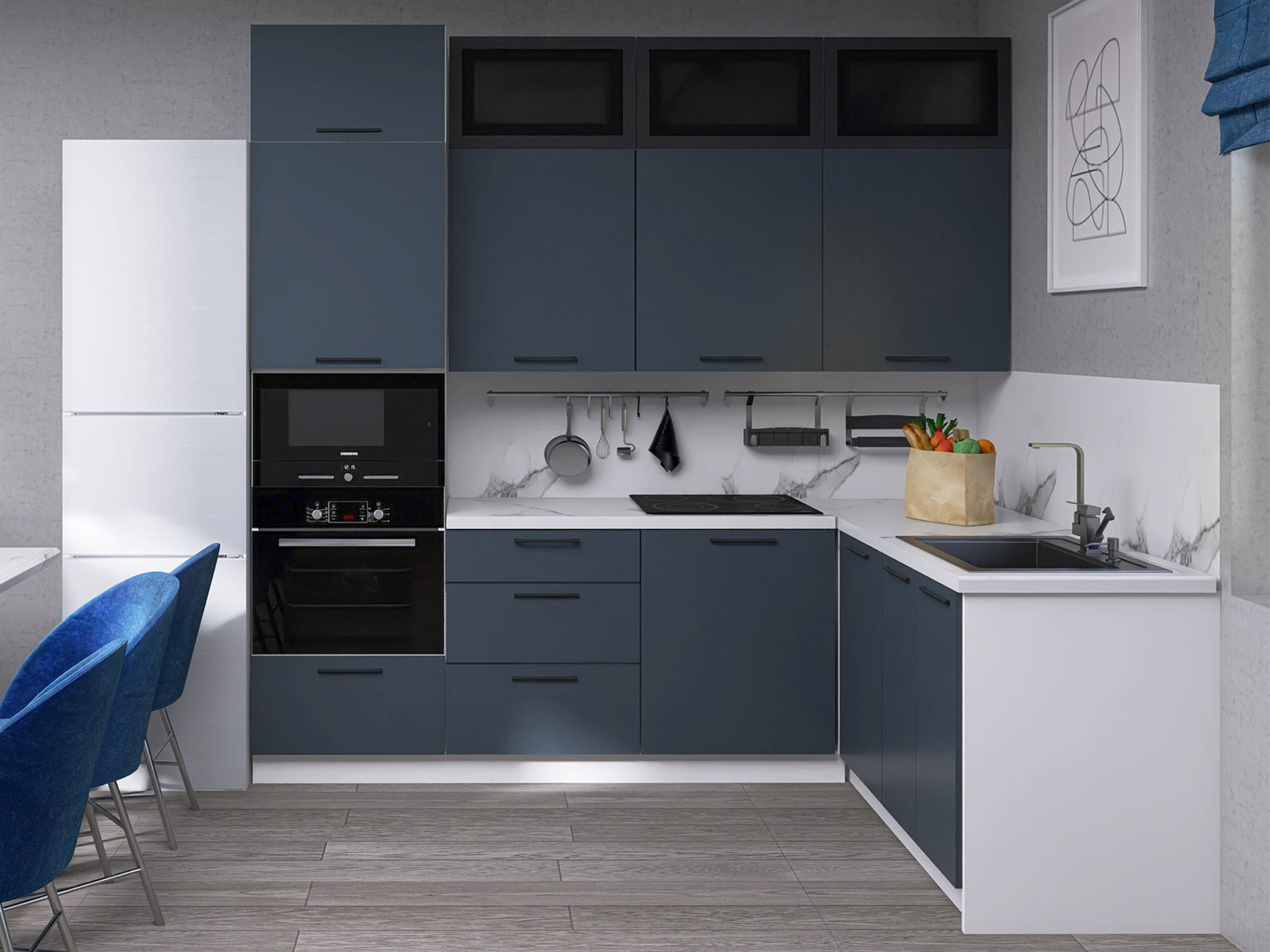 Кухонный гарнитур Кухонный гарнитур Модерн угловой 240 х 160 см со стеклом Модерн 240х160 см фото 1