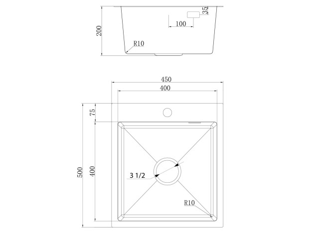 Врезная мойка Практика с выпуском брашированная