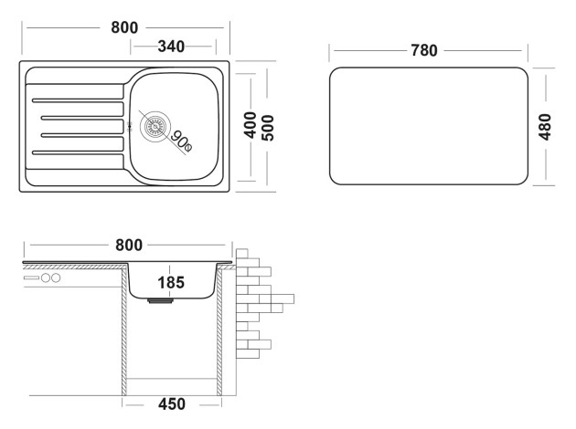 Врезная мойка Гранд 800x500 полированная