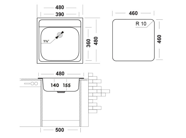 Врезная мойка Классика 480х480 матовая
