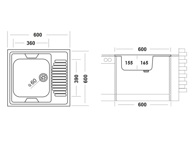 Накладная мойка Стандарт 600х600 матовая