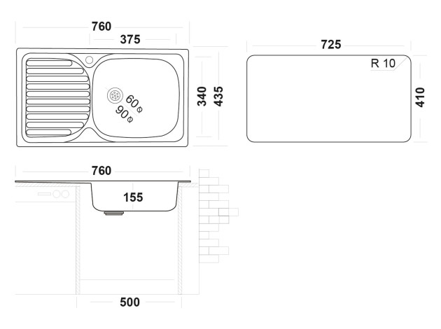Врезная мойка Классика 760.435 матовая